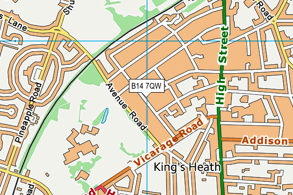 B14 7QW map - OS VectorMap District (Ordnance Survey)