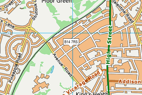 B14 7RS map - OS VectorMap District (Ordnance Survey)