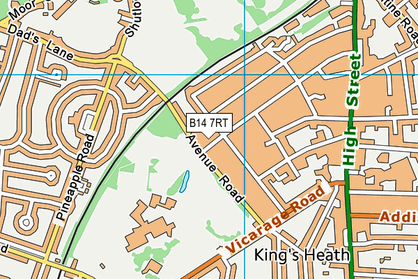 B14 7RT map - OS VectorMap District (Ordnance Survey)