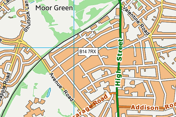 B14 7RX map - OS VectorMap District (Ordnance Survey)