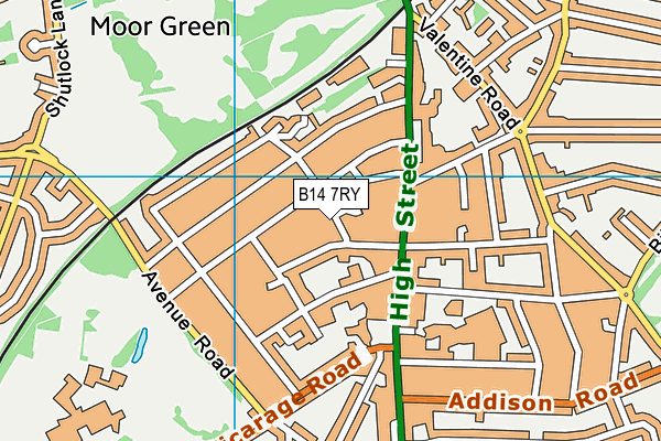 B14 7RY map - OS VectorMap District (Ordnance Survey)