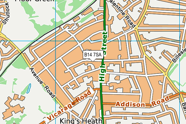 B14 7SA map - OS VectorMap District (Ordnance Survey)