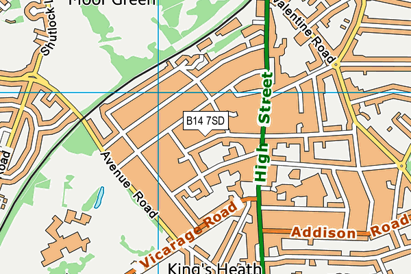 B14 7SD map - OS VectorMap District (Ordnance Survey)