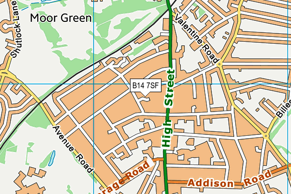 B14 7SF map - OS VectorMap District (Ordnance Survey)