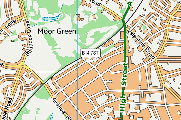 B14 7ST map - OS VectorMap District (Ordnance Survey)