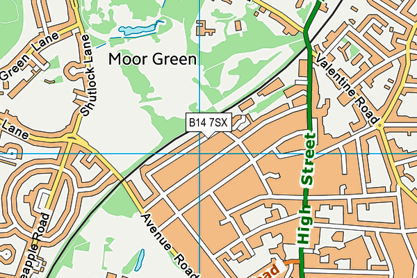 B14 7SX map - OS VectorMap District (Ordnance Survey)