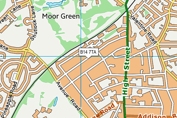 B14 7TA map - OS VectorMap District (Ordnance Survey)