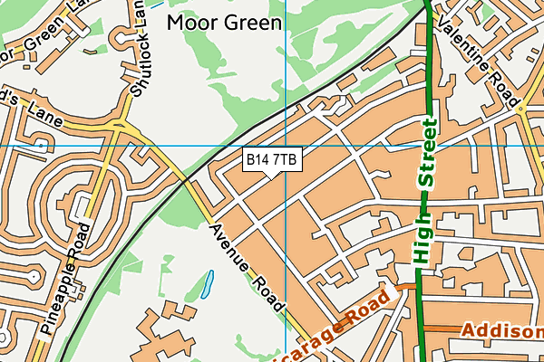 B14 7TB map - OS VectorMap District (Ordnance Survey)