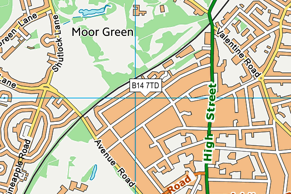 B14 7TD map - OS VectorMap District (Ordnance Survey)