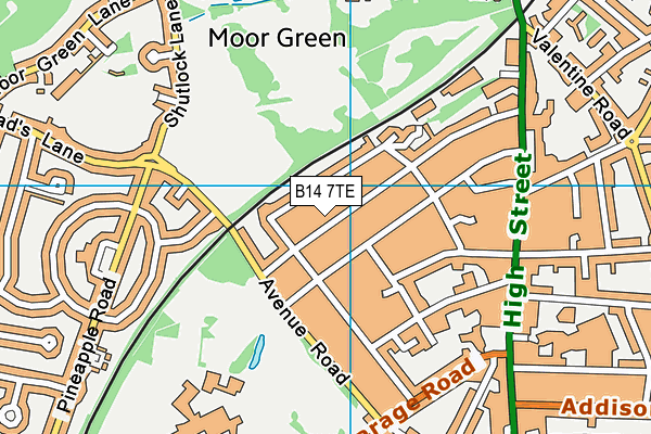 B14 7TE map - OS VectorMap District (Ordnance Survey)