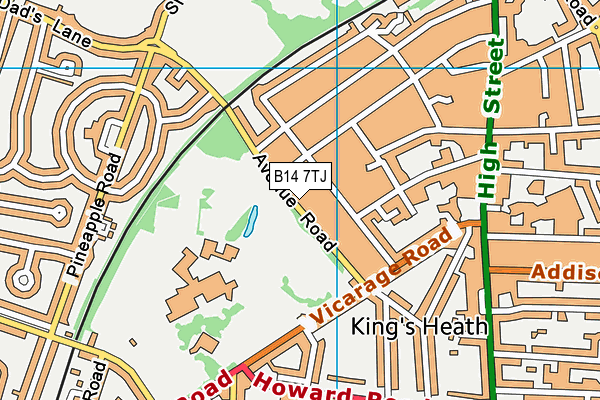 B14 7TJ map - OS VectorMap District (Ordnance Survey)