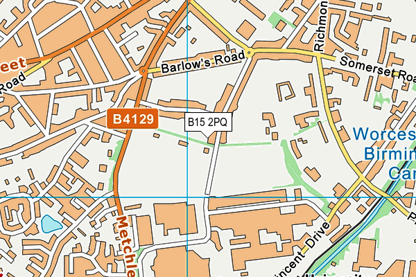University Of Birmingham (Metchley Lane Pitches) map (B15 2PQ) - OS VectorMap District (Ordnance Survey)