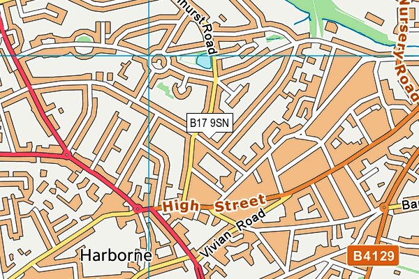 B17 9SN map - OS VectorMap District (Ordnance Survey)