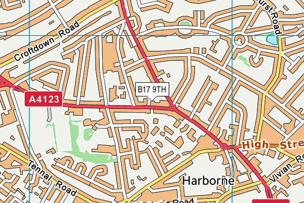 B17 9TH map - OS VectorMap District (Ordnance Survey)