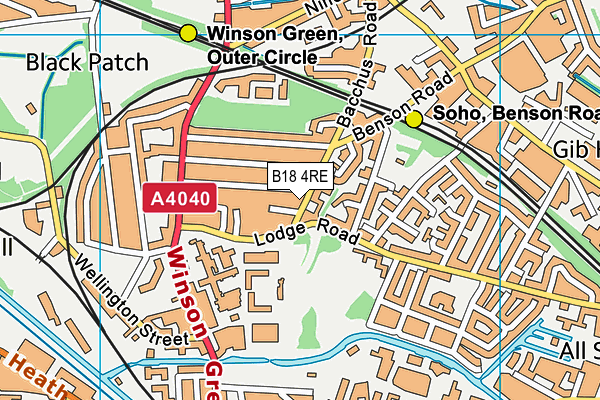 B18 4RE map - OS VectorMap District (Ordnance Survey)