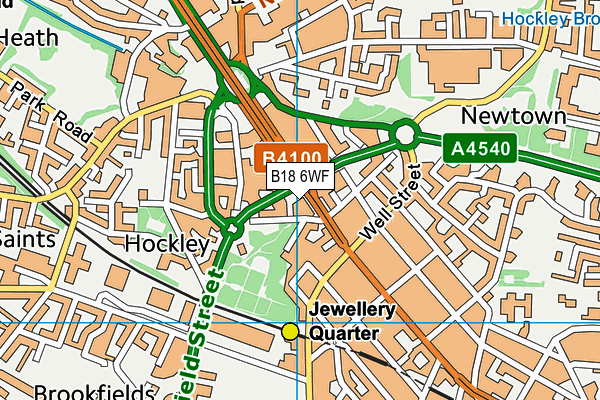 B18 6WF map - OS VectorMap District (Ordnance Survey)