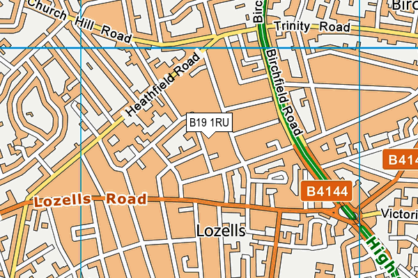 B19 1RU map - OS VectorMap District (Ordnance Survey)