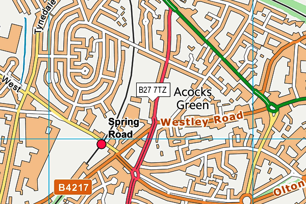 B27 7TZ map - OS VectorMap District (Ordnance Survey)