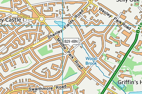 Weoley Hill Cricket Club map (B29 4BN) - OS VectorMap District (Ordnance Survey)