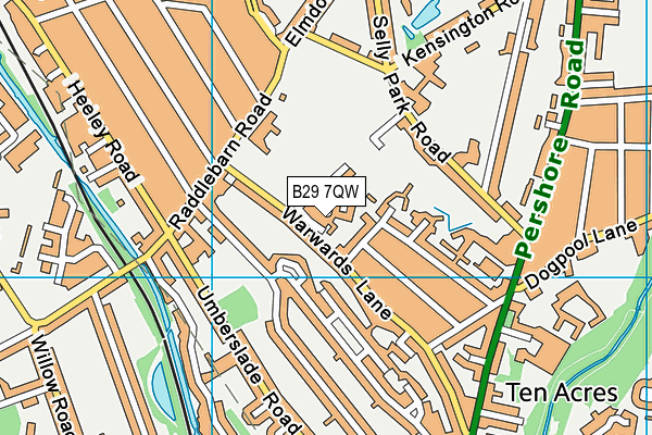 B29 7QW map - OS VectorMap District (Ordnance Survey)