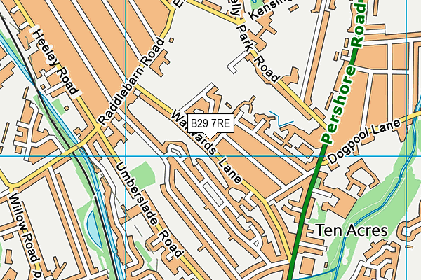 B29 7RE map - OS VectorMap District (Ordnance Survey)