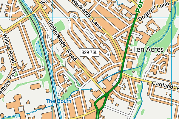 B29 7SL map - OS VectorMap District (Ordnance Survey)