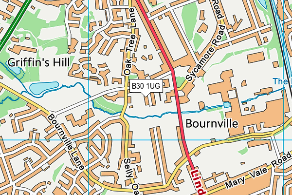 Bournville Park map (B30 1UG) - OS VectorMap District (Ordnance Survey)