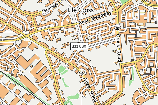 B33 0BX map - OS VectorMap District (Ordnance Survey)