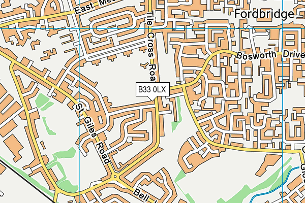 B33 0LX map - OS VectorMap District (Ordnance Survey)