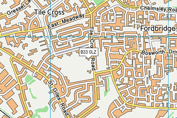 B33 0LZ map - OS VectorMap District (Ordnance Survey)