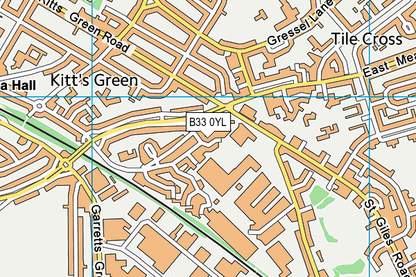 B33 0YL map - OS VectorMap District (Ordnance Survey)