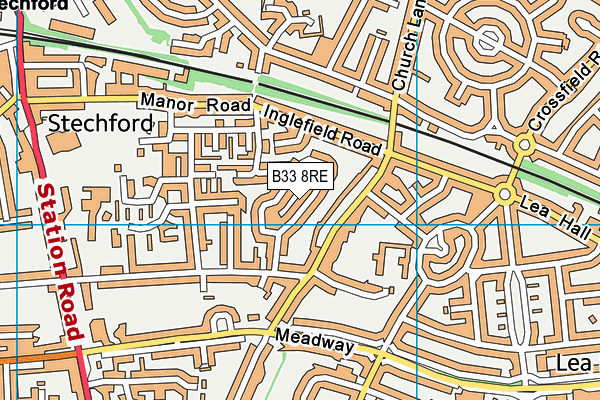 B33 8RE map - OS VectorMap District (Ordnance Survey)