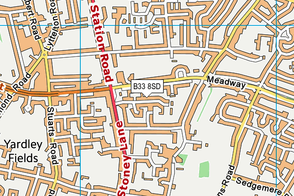 B33 8SD map - OS VectorMap District (Ordnance Survey)