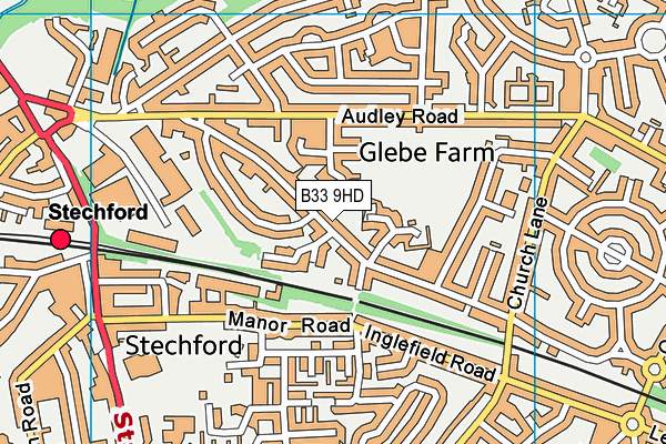 B33 9HD map - OS VectorMap District (Ordnance Survey)