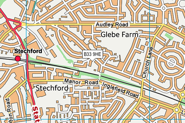 B33 9HE map - OS VectorMap District (Ordnance Survey)