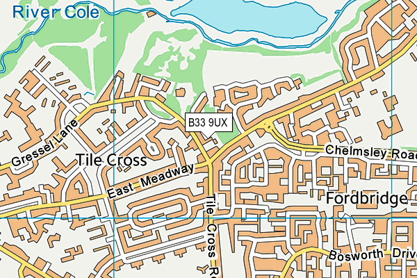 B33 9UX map - OS VectorMap District (Ordnance Survey)