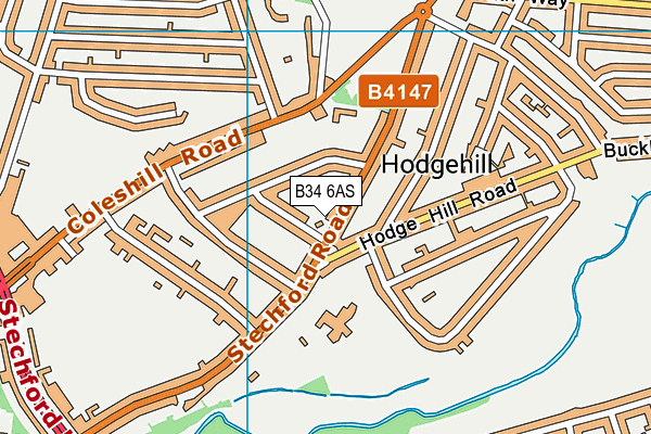 B34 6AS map - OS VectorMap District (Ordnance Survey)