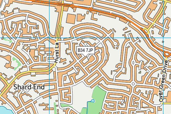 B34 7JP map - OS VectorMap District (Ordnance Survey)