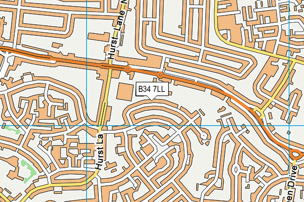 B34 7LL map - OS VectorMap District (Ordnance Survey)