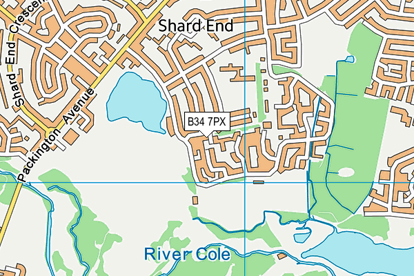 B34 7PX map - OS VectorMap District (Ordnance Survey)