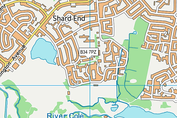 B34 7PZ map - OS VectorMap District (Ordnance Survey)