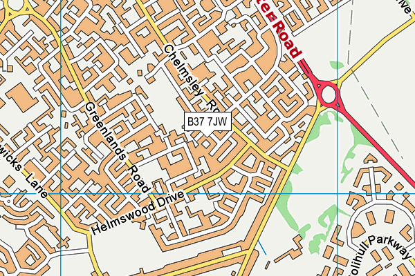 B37 7JW map - OS VectorMap District (Ordnance Survey)