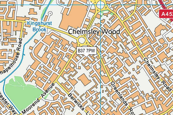 B37 7PW map - OS VectorMap District (Ordnance Survey)