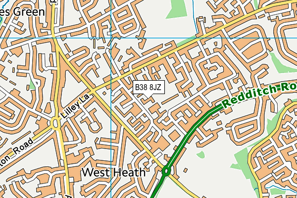 B38 8JZ map - OS VectorMap District (Ordnance Survey)