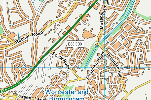 B38 9DX map - OS VectorMap District (Ordnance Survey)