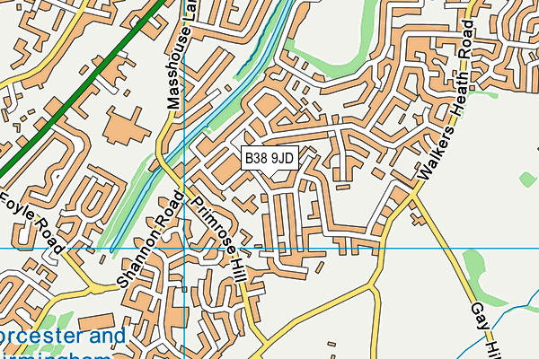 B38 9JD map - OS VectorMap District (Ordnance Survey)