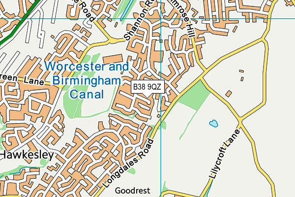 B38 9QZ map - OS VectorMap District (Ordnance Survey)