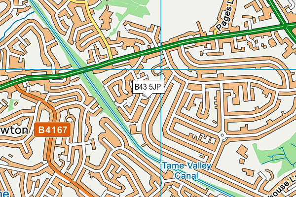 B43 5JP map - OS VectorMap District (Ordnance Survey)