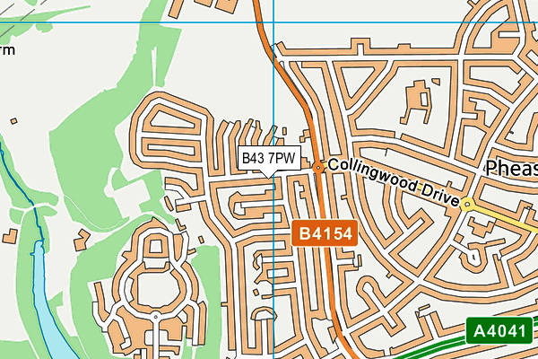 B43 7PW map - OS VectorMap District (Ordnance Survey)