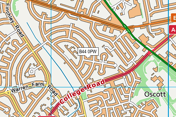 B44 0PW map - OS VectorMap District (Ordnance Survey)